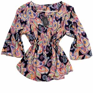 Ninety Colorful Paisley Boho Blouse | Bell Sleeve Tunic